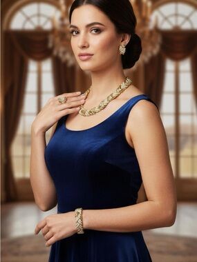 Elegant Gold-Tone Braided Necklace Set - Women Jewelry